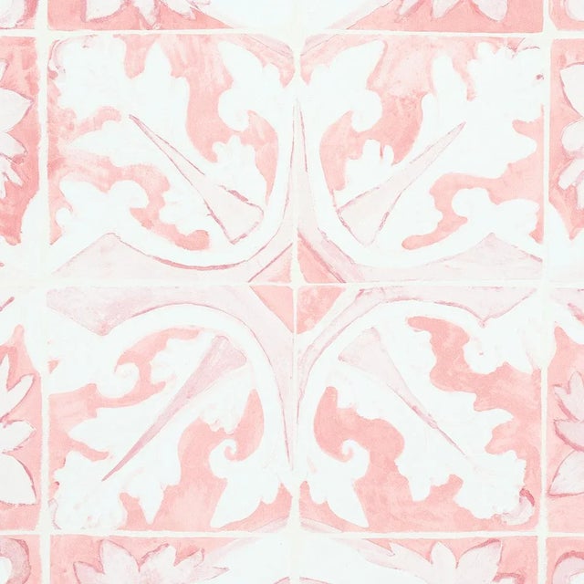 Contemporary Sample - Schumacher X Mary McDonald Azulejos Wallpaper in Pink For Sale - Image 3 of 6