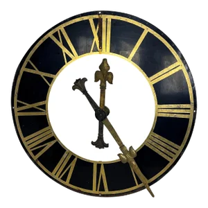 Black Church Clock Face with Gilt Roman Numerals and Hands-19th Century