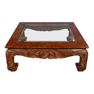 Vintage Chinoiserie Ming Style Chow Leg Carved Square Coffee Table by Casa Bique Ltd & Attr to Robert Marcius For Sale