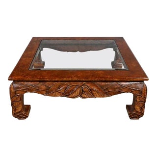 Vintage Chinoiserie Ming Style Chow Leg Carved Square Coffee Table by Casa Bique Ltd & Attr to Robert Marcius For Sale