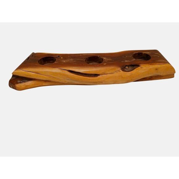 Rustic Olive Tree Wood Candle Holder 14" Tabletop Carved Rustic Natural Distressed For Sale - Image 3 of 14