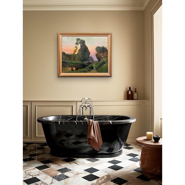 Claudia Bret-Charbonnier, A Barge Carrying Barrels of Wine on the Canal du Midi, 1920s, Oil on Canvas, Framed For Sale - Image 10 of 18