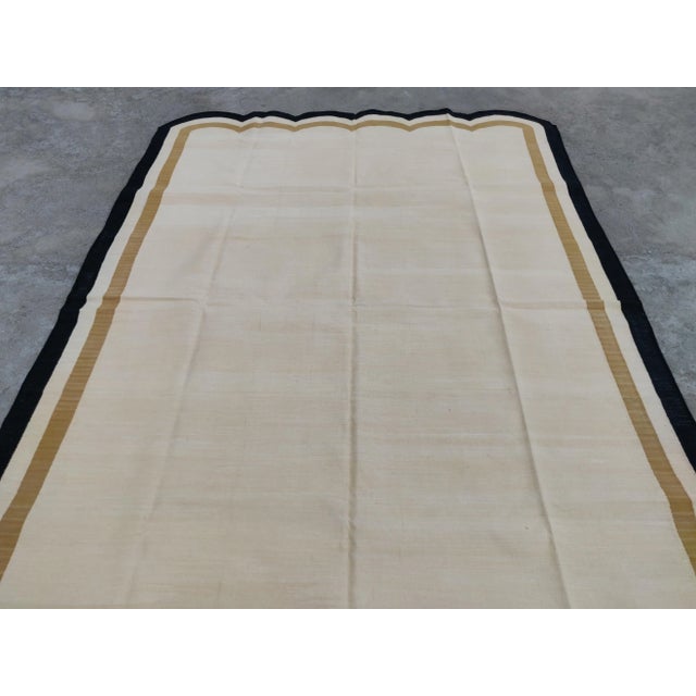 Handmade Cotton Scalloped Rug, Light Yellow with Tan and Black Border - 9'x12' For Sale - Image 6 of 10