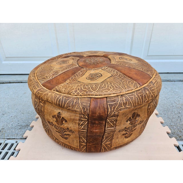 A classic Moroccan style leather poof. This piece has a zipper on the underside to add or remove stuffing as needed. The...
