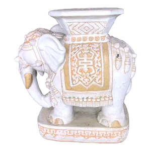 Vintage Heavy Large Glazed Terracotta Elephant Garden Stool
