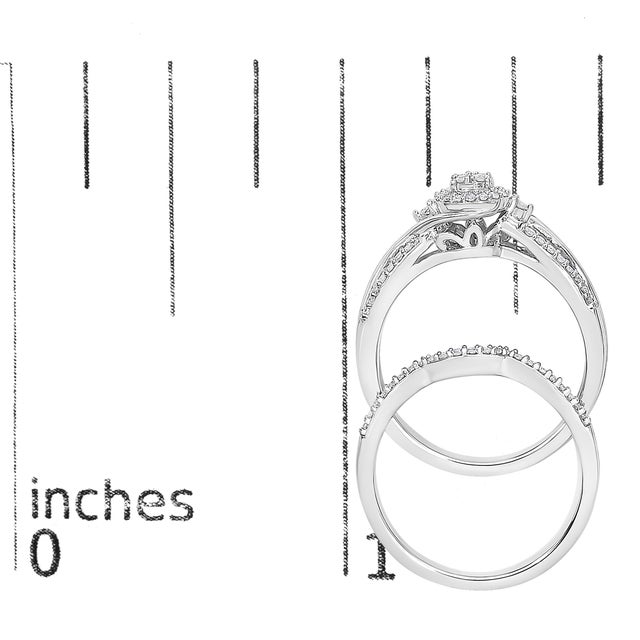 Early 21st Century .925 Sterling Silver 1/3 Cttw Composite Diamond Frame Bypass Bridal Set Ring and Band (I-J Color, I2-I3 Clarity) - Ring - Size 4 For Sale - Image 5 of 5