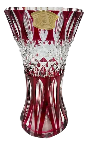 Red Cut-to Clear Crystal Vase by Val Saint-Lambert