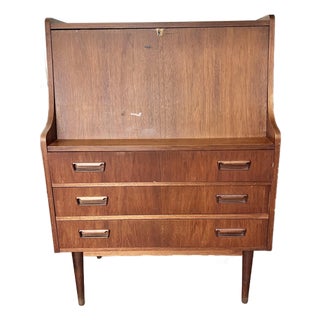 1960s Mid Century Modern Danish Style Drop Down Desk For Sale