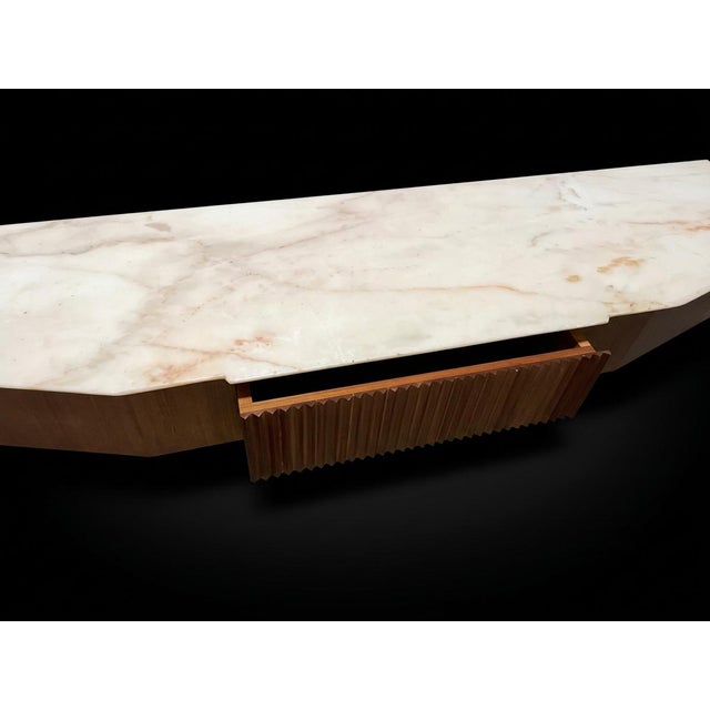 Beige Marble and Wood Wall Console Table by Osvaldo Borsani, Italy, 1950s For Sale - Image 8 of 18
