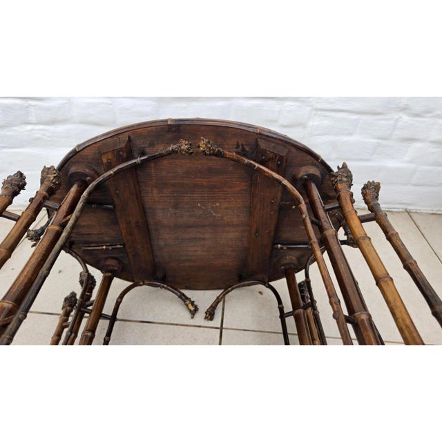 Antique French Bamboo Side Table Japonisme Aesthetic Movement Oval Rattan Cane Occasional Table Victorian Chinoiserie Furniture For Sale - Image 15 of 17