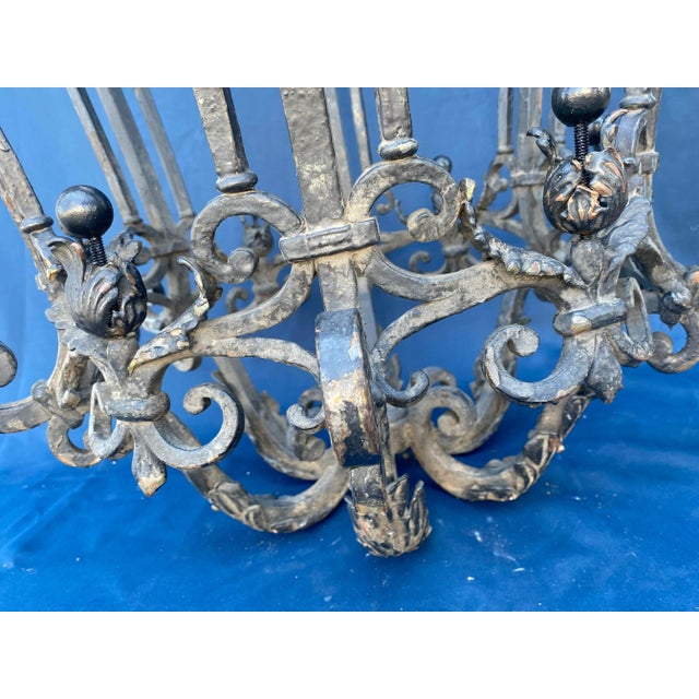 Metal Vintage Oversized 1920s Spanish Revival Iron Pendant For Sale - Image 7 of 10
