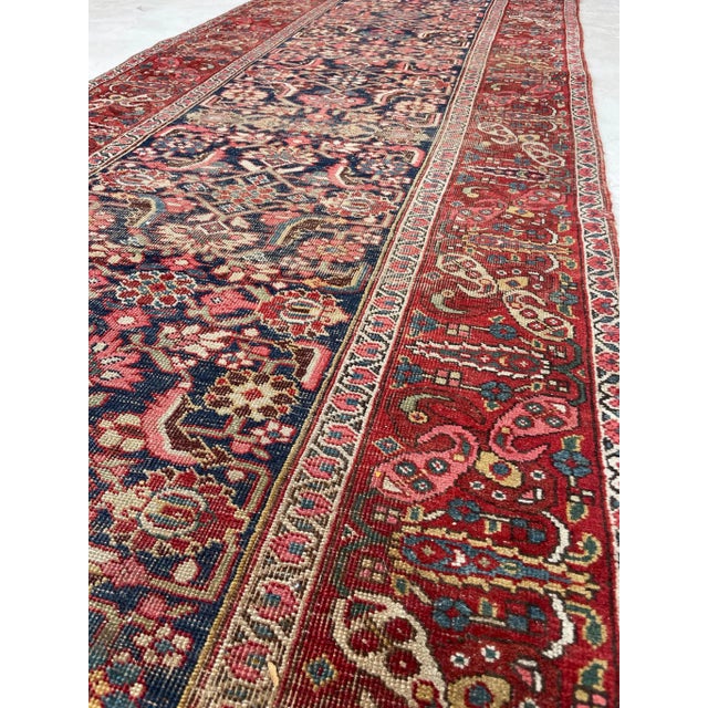 Red 1920's Antique Halvai Bidjar Boteh Border With Lime Green Runner Rug 3.6 X 17.7 For Sale - Image 8 of 12