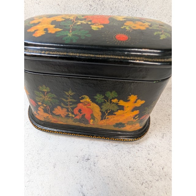 Small hand-painted Palekh lacquer box by artist Dicanova, created in the traditional papier-mâché technique and...