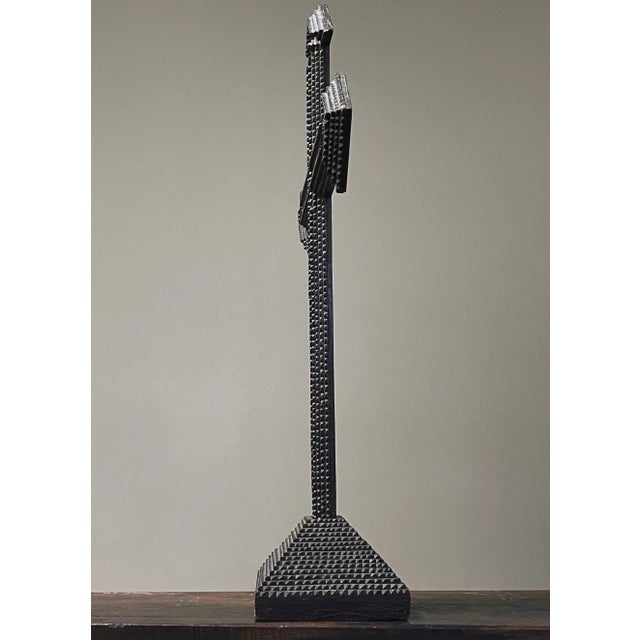 Rustic Large Antique Hand Carved Tramp Art Cross on Pedestal (16 Layers) For Sale - Image 3 of 11