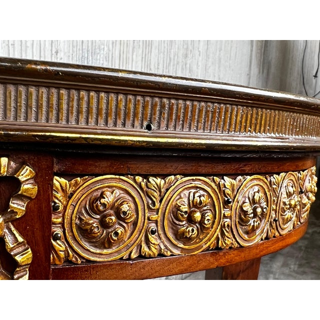 Wood 20th Century French Louis XVI Style Bronze, Round Marble & Oak Side Table For Sale - Image 7 of 18