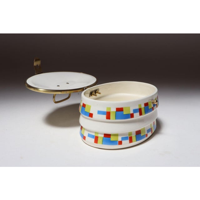 White German Art Deco Ceramic and Brass Biscuit Tin With Geometric Motif For Sale - Image 8 of 18