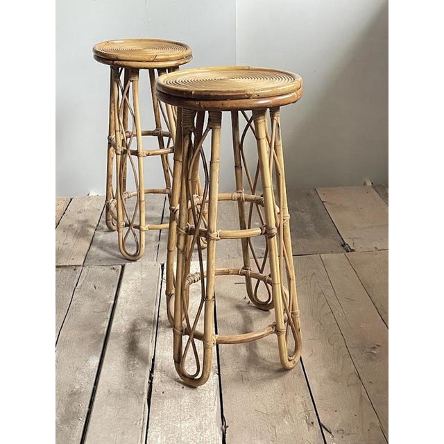 Wood Vintage Sculptural Rattan Bar Stool, Japan, 1970s For Sale - Image 7 of 10