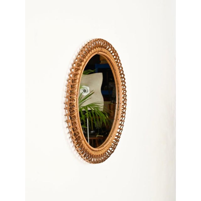 Vintage Round Spring Mirror in Bamboo with Rattan and Wicker by Franco Albini, Italy, 1960s For Sale - Image 11 of 13