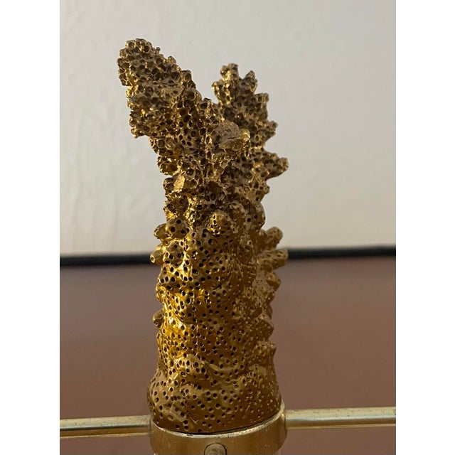 2010s Hollywood Regency Gilt Gold Coral Table Lamp With Black Shade For Sale - Image 5 of 9