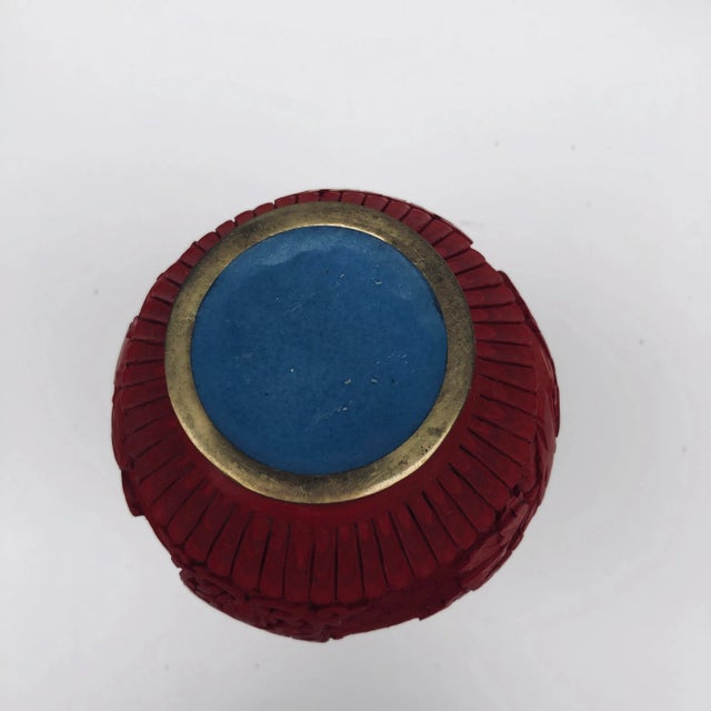 Vintage Chinese Floral Carved Cinnabar Lacquer Vase For Sale - Image 4 of 6