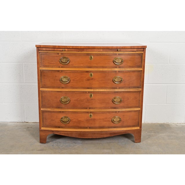 Baker Furniture Georgian English Yew Wood Bow Front Dresser or Chest of Drawers For Sale - Image 12 of 12
