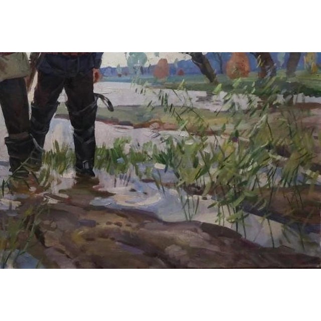 1960s Soviet Hunters Oil Painting, Ukrainian Art, 1960s Canvas 100-150 For Sale - Image 5 of 6