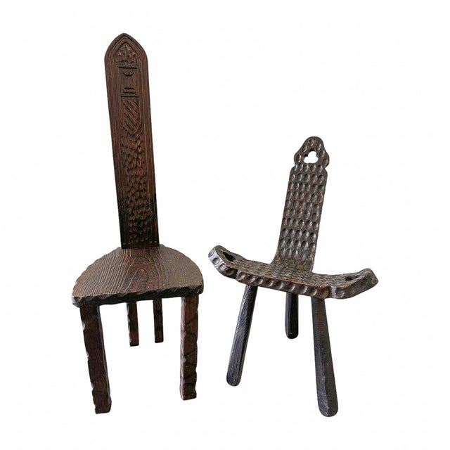 Pair of 19th Century Folk Art Wooden Chairs Including Primitive Birthing Chair For Sale In Tampa - Image 6 of 12