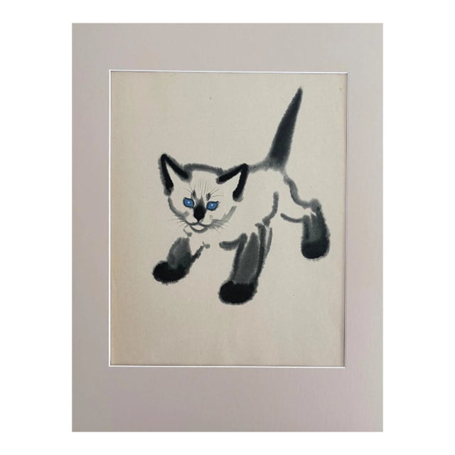 Vintage Clare Turlay Newberry Cat Print From "Babette" in 14x18 Mat EUC For Sale