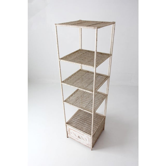 Vintage White Wicker Etagere Shelf With Drawer For Sale - Image 9 of 17