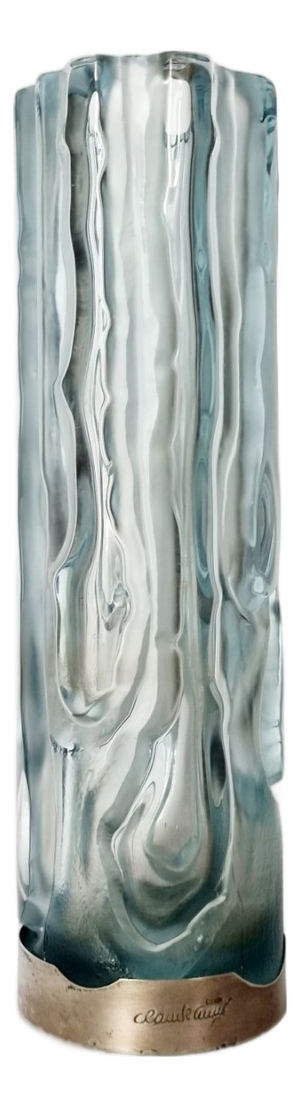 Art Deco Handmade Glass and Silver Vase by Claude Cully, 1920s
