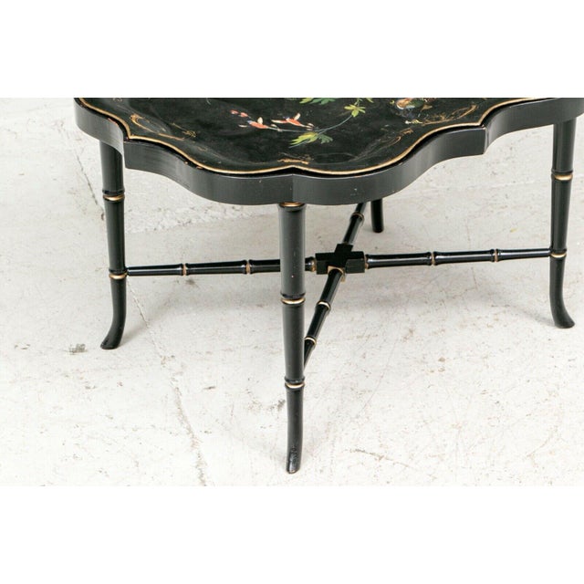 19th Century 19th Century Polychrome Black Lacquer Tole Tray Table For Sale - Image 5 of 8