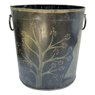 Vintage French-Style Tole Chinoiserie Wastebasket For Sale
