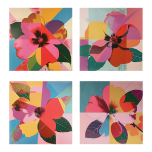 Set of 4 - Art Wall Installation 40' X 40' - 'Pop Art Flowers' #9 - Limited Edition Botanical Photograph Prints in the Style of Andy Warhol, Unframed
