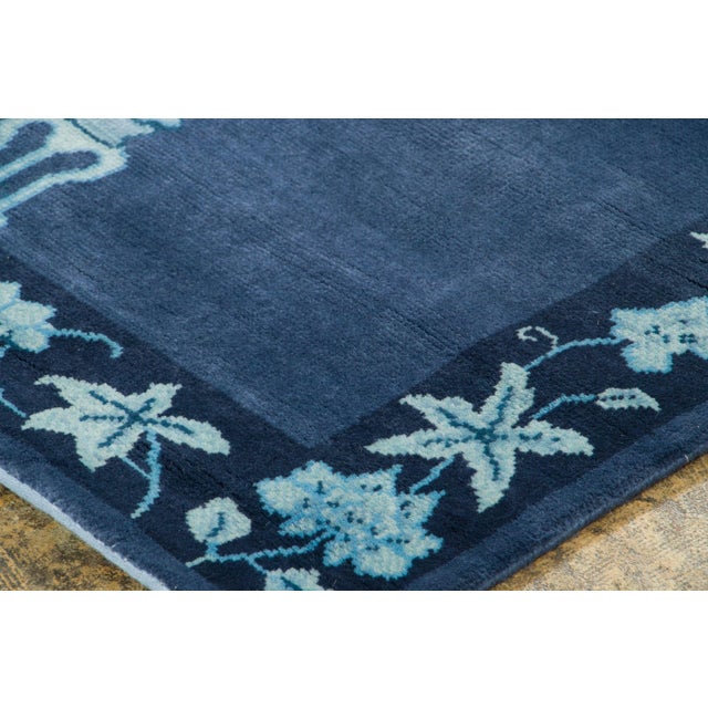Late 20th Century Contemporary Chinese Deco Style Floral Navy & Blue Wool Rug by Rug & Kilim India For Sale - Image 5 of 8