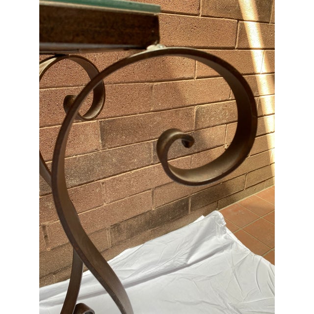 Vintage Mid Century Wrought Iron Console Sofa Table Sideboard With Glass Top For Sale - Image 4 of 7