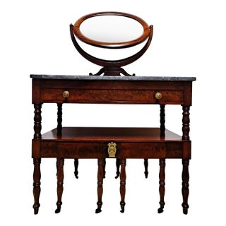 19th C. American Empire Mahogany Vanity Dressing Table W/Marble Top For Sale