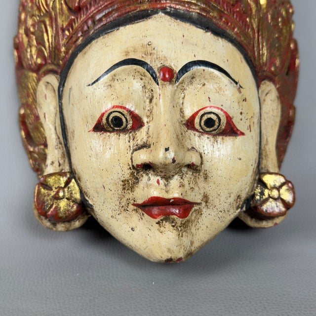 Wood Large Vintage Sita Goddess Mask in Wood For Sale - Image 7 of 11