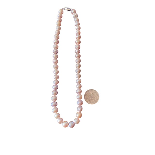 Genuine Pinkish /Grayish Pearl Necklace Cultured Freshwater 17" Long For Sale - Image 10 of 10