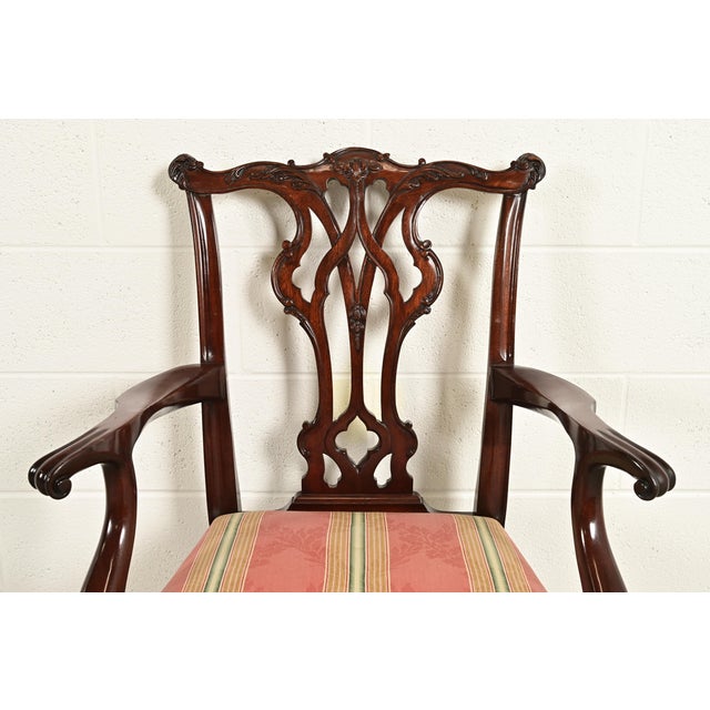 Kindel Furniture Chippendale Carved Mahogany Dining Arm Chairs, Set of Four For Sale In South Bend - Image 6 of 12