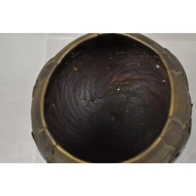 19th C. Antique Indian Brass and Wood Smoking Tobacco Jar, Box & Ashtray Set - 3 Pieces For Sale - Image 9 of 11