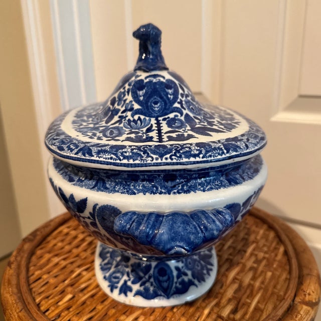 Spode Antique Blue and White Spode Porcelain Tureen With Lid For Sale - Image 4 of 12