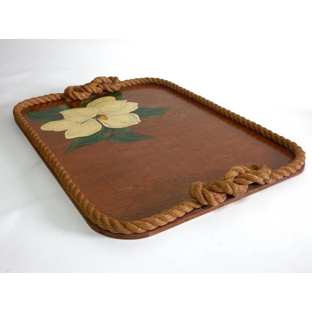1950s 1950 Josephine De Ville of Miami Artistic Serving Bar Tray Hemp Rope Plywood For Sale - Image 5 of 8