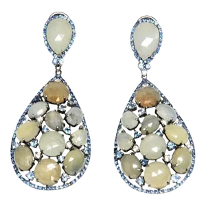 34.52 Ct Natural Sapphire & Diamond Dangle Earrings - 2 Pieces