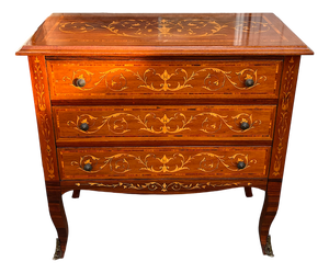 Antique Wood 3 Drawer Inlaid Chest of Drawers, 1960s