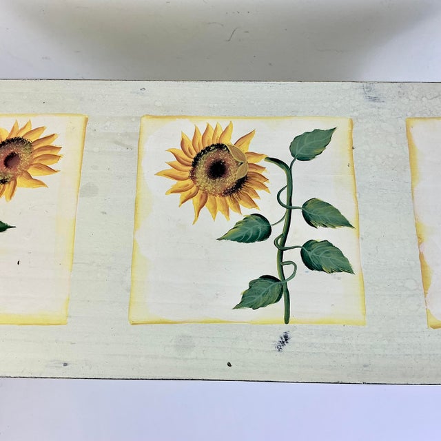 Mustard 1970s Vintage Arts & Crafts Farmhouse Sunflower Folk Art Painted Pine Bench. For Sale - Image 8 of 18