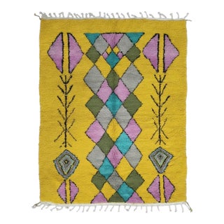 Tribal Moroccan Yellow Rug - 8.3 X 6.2 Ft For Sale