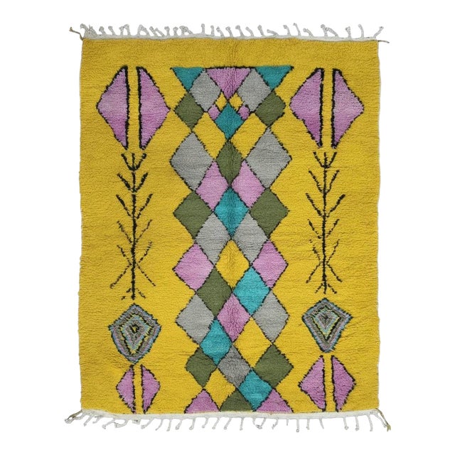 Tribal Moroccan Yellow Rug - 8.3 X 6.2 Ft For Sale