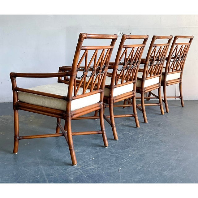 Late 20th Century Vintage Boho Ficks Reed Rattan Loop Back Dining Set of 5 For Sale - Image 5 of 12