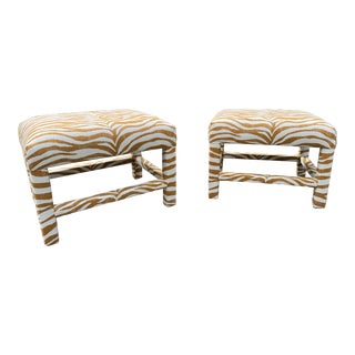 Pair of Tiger Linen Upholstered Benches/Ottomans For Sale