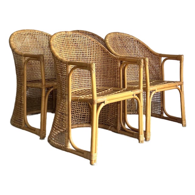Vintage Coastal Woven Rattan Tub Chairs - A Set of 4 For Sale
